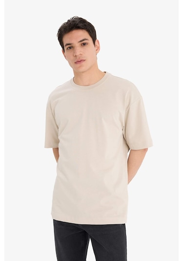 DeFacto Oversize Geniş Kalıp Bisiklet Yaka Basic Düz Kısa Kollu Tişört E6885AXNSBG106