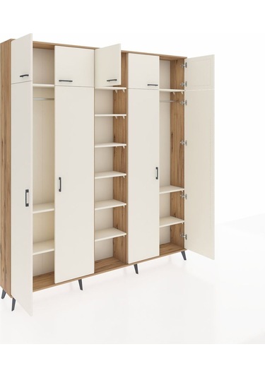 Arges Dolap 12 Raflı 9 Kapaklı 2 Askılı 220x30x243 Çam-aytaşı/aytaşı Aytası/aytası