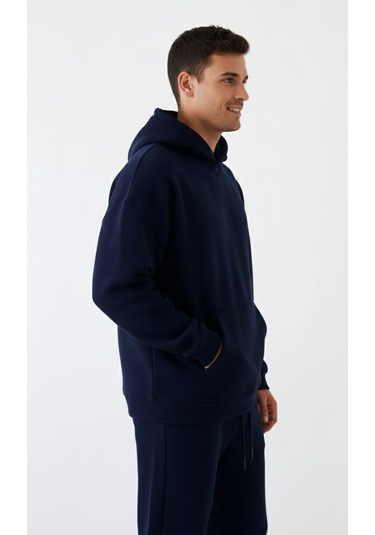 Erkek Lacivert Oversize Hoodie Sweatshirt Lacivert
