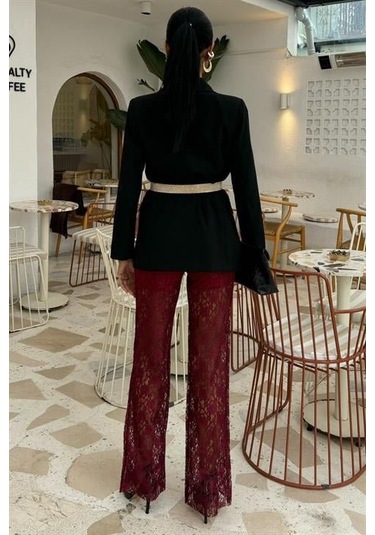 Modasize İçi Astarlı Dantel Pantolon 0081 Bordo