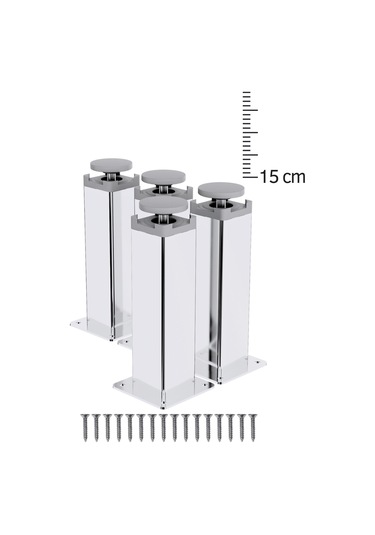 Metal Mobilya Ayağı 15 Cm Ayna Krom 4 Lü Set 40x40 Kare Profil Tv Ünitesi Kanepe Koltuk Yükseltici Ayna Krom 15 Cm