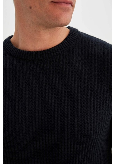 Defacto Standart Fit Normal Kesim Bisiklet Yaka Dokulu Triko Kazak C8814AX24WNNV64 Lacivert