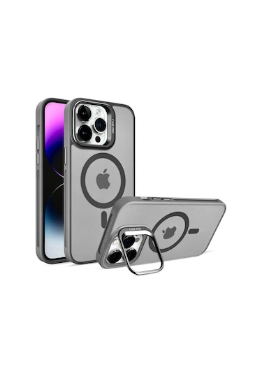 Apple Uyumlu iPhone 11 Magsafe Stantlı Premium Kılıf Lens Gri
