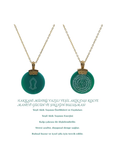 Hakkani Mührü Yazılı Yeşil Akik Taşı Kolye Manevi Güc Yeşil