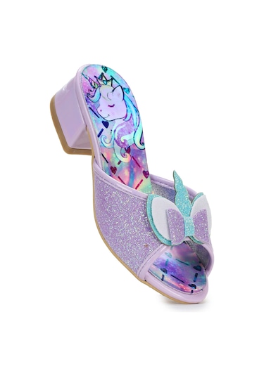 Kiko Kids Unicorn Kız Çocuk Topuklu Simli Abiye Terlik Lila Lila