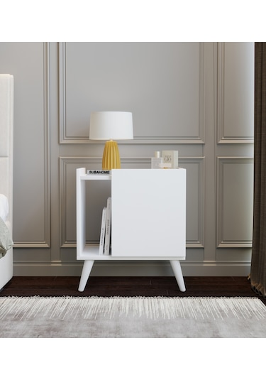 50 Cm Mdf Modern Ayaklı Beyaz Komodin Çok Amaçlı Dolap Yan Sehpa