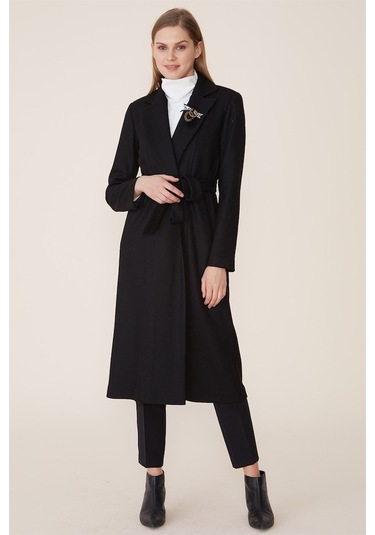 Siyah - Erkek Yaka Aksesuarlı Kaban Siyah