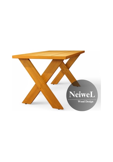 Neiwel Garden Aksa Doğal Ahşap Bahçe Yemek Masası-80-160 Açık Ceviz