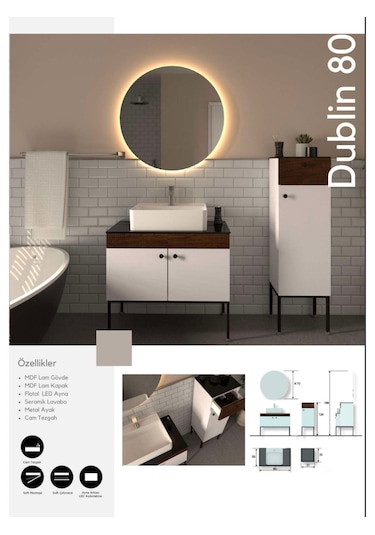 Evros Dublin 80 Cm Banyo Dolabı Kahve