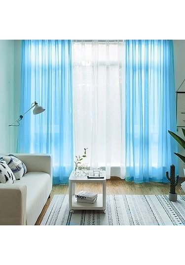 Primepickings İki Adet Mavi Perde - 100x130 Cm, Hafif Ve Estetik, Şeffaf Pencere Dekoru