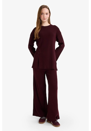 Defacto Wide Leg Triko Pantolon G7249ax25cwbr457 Bordo-br457