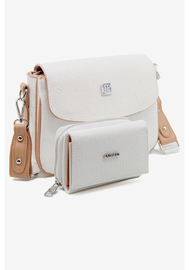 Just Polo Yeni Sezon Kolon Askılı 4 Bölmeli Kadın Omuz Çantası Ve Cüzdan Kombini Pbu217402 Beyaz Taba Beyaz -Taba