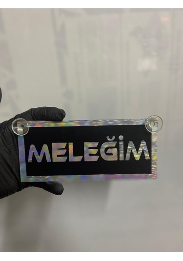Siyah Renk Üzeri Hologram Renk Meleğim Yazılı Vantuzlu Cam Süsü
