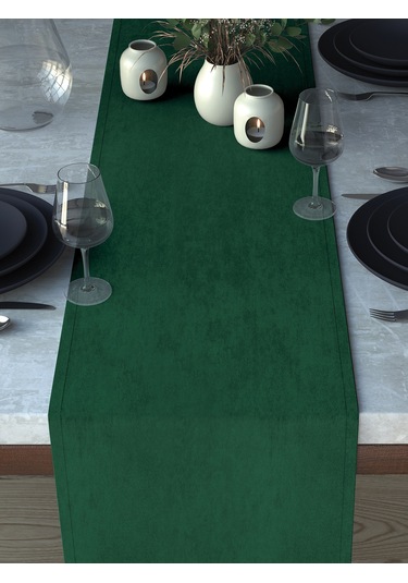 Kadife Dokulu Çam Yeşili Runner Çam Yeşili