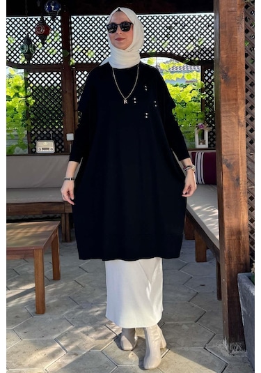 Rabia Şamlı Melda Triko Tunik Siyah Çok Renkli