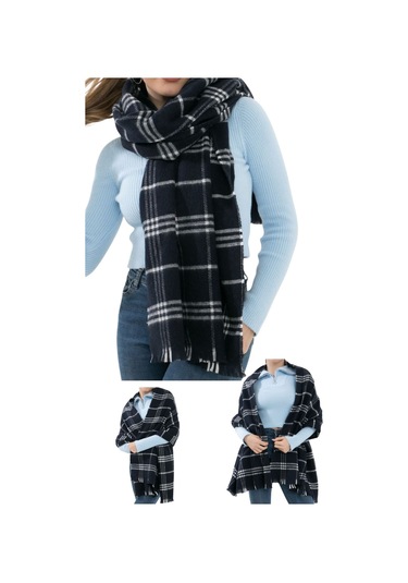 Yumuşak Dokulu Kışlık Desenli Atkı Omuz Şalı Açık Lacivert