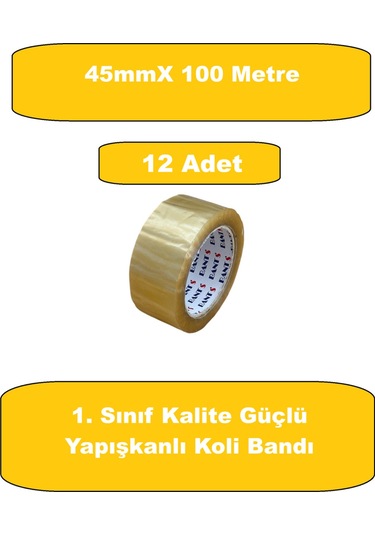 Homdep Koli Bandı 45mmx100 Metre Lüks Bant Güçlü Yapışkanlı Şeffaf Koli Bandı Bant 12 Adet 12