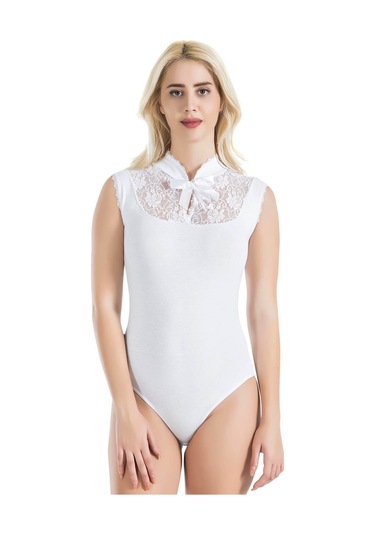 Sıfır Kol Dantelli Kadın Body 336 Beyaz