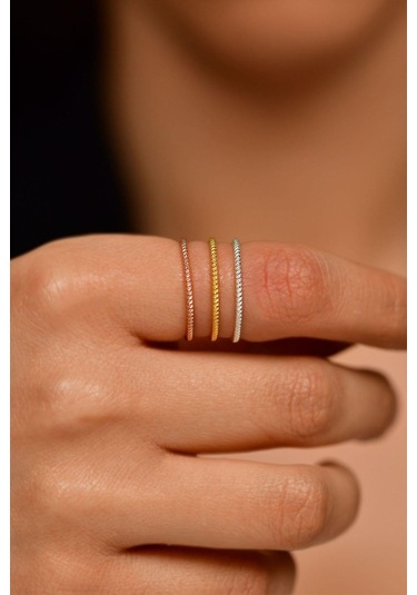 Burgu Desen Mix Üçlü Minimal Gümüş Yüzük Set R10014