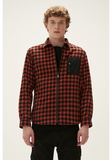 Bad Bear Liam Shirt Turuncu Kareli Fermuarlı Erkek Gömlek-turuncu Turuncu