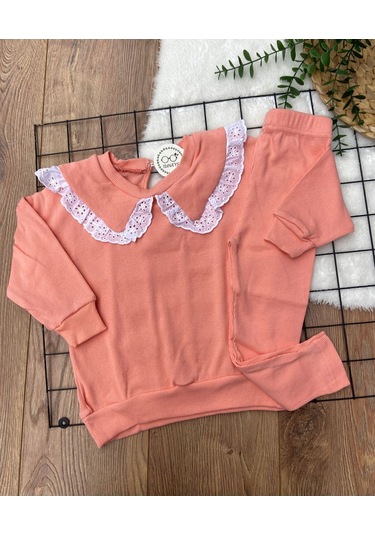 Fisto Yaka Detaylı Alt Üst Kaşkorse Kız Çocuk Takım Yavruağzı