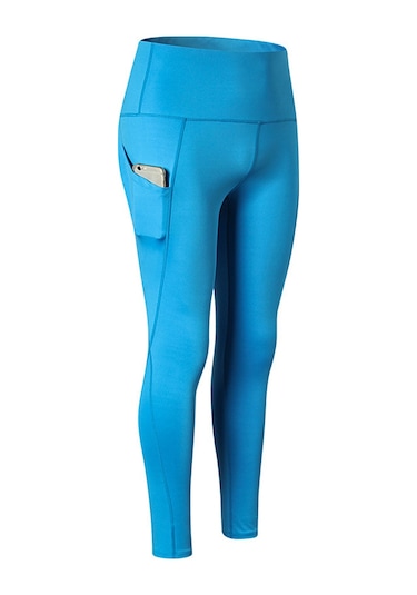 Reedark Yüksek Bel Yoga Taytı - Hızlı Kuruma, Esnek Ve Yan Cep Fonksiyonlu Spor Eşofmanı L Beden, Göl Mavisi Açık Mavi