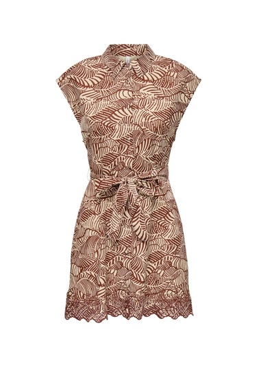 Onllou Lıfe Emb S/s Shırt Dress Ptm Kiremit Cok Renklı