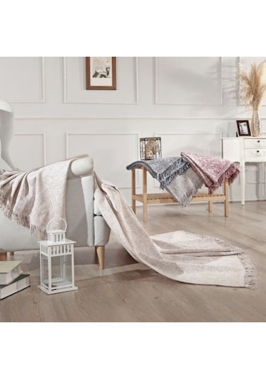 Vicuna Home Pamuklu Çok Amaçlı Ebruli Koltuk / Çekyat Örtüsü Bej