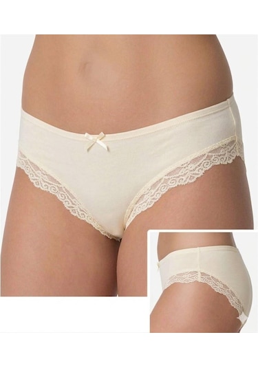 İmer Bayan Dantelli Modal Slip Bikini Külot 4236 Krem