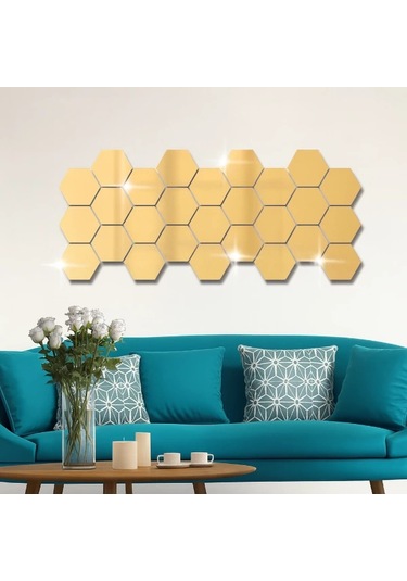 Yapışkanlı Akrilik Gold Ayna Seti 12 Adet