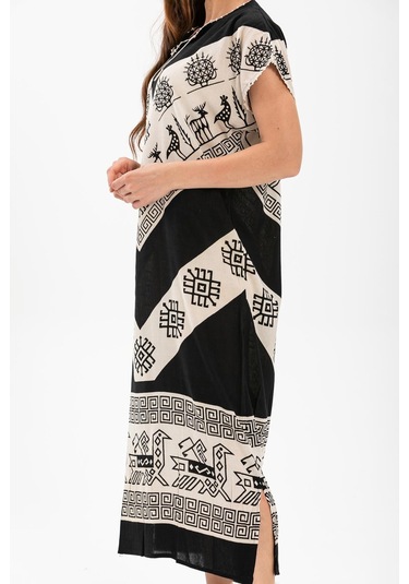 Kısa Kol Pamuk Hitit Uzun Elbise V Siyah V Siyah-v Siyah