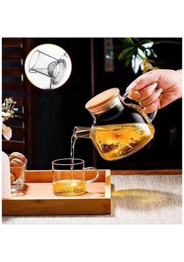 Bambu Kapaklı Borosilikat Cam Demlik 1000ml Royaleks-cm-2000 Asorti