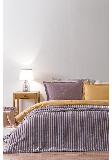 Puffy Sova Çift Kişilik Wellsoft Battaniye - Kül Moru Mor