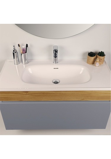Kobos Harmony 100 Cm Banyo Dolabı Seti Light Grey + Meguro Gri