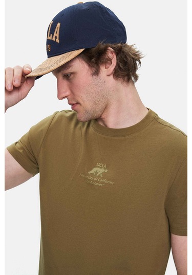 Fabıo Koyu Yeşil Bisiklet Yaka Baskılı Standard Fit Erkek Tshirt Koyu Yeşil