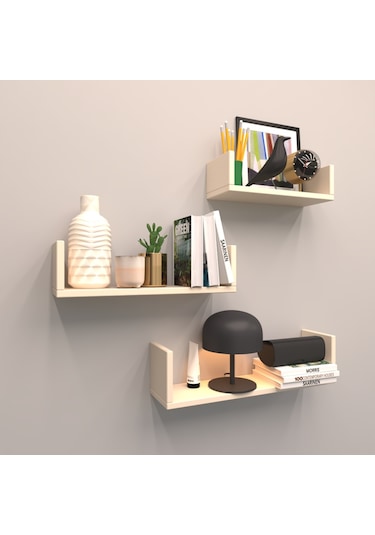 Rafkestir Arena 3 Lü Duvar Raf Seti Krem ( Parlak )