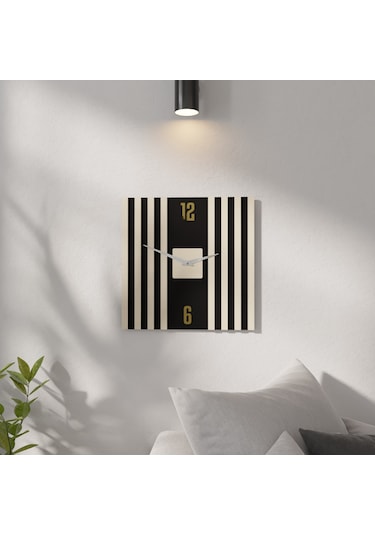 Dekoratif Minimal Tasarımlı Ahşap Duvar Saati Krem - Siyah