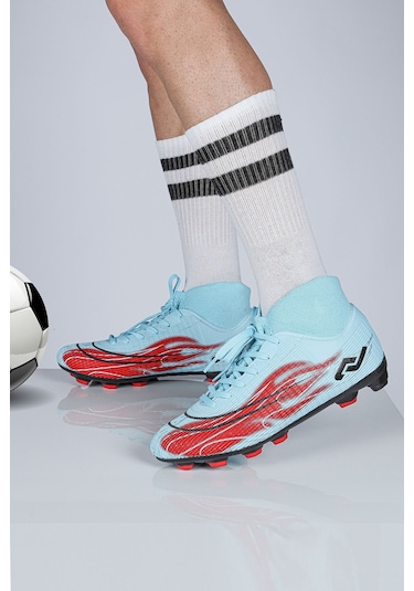 Jump 29676 Çoraplı Mavi - Kırmızı Çim Halı Saha Krampon Futbol Ayakkabısı Mavi