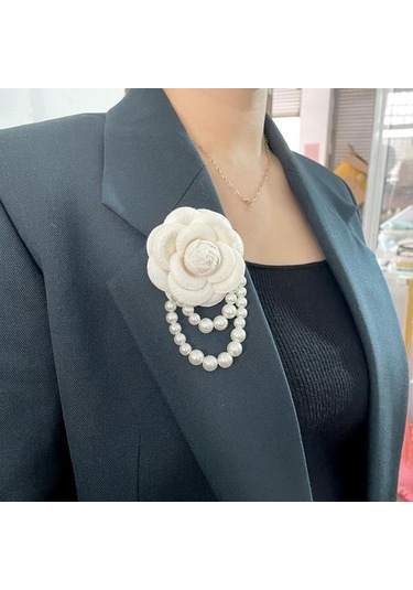 Gri Kumaş Gül Broş Zarif Vintage Çiçek Parlak Sahte İnci Zincir Şapka Şal Eşarp Çanta Elbise Yaka Kadın Kızlar Yaka Pin Moda Aksesuarları Gri