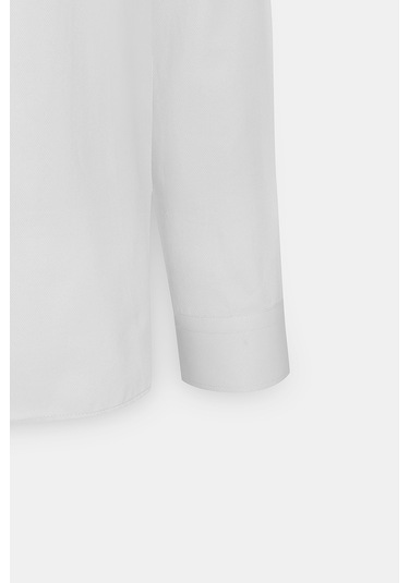 AC&Co / Altınyıldız Classics Erkek BEYAZ Slim Fit Dar Kesim İtalyan Yaka Armürlü Pamuklu Basic Gömlek Beyaz