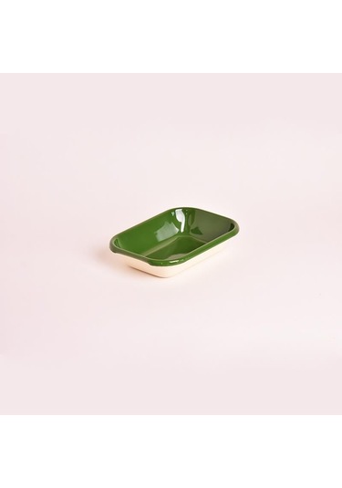 Emaye 16x11 Cm Meze Tabağı Krem-iç/kordon Asker Yeşili Krem