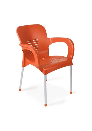 6 Adet Metal Ayaklı Plastik Sandalye Koltuk Turuncu Turuncu