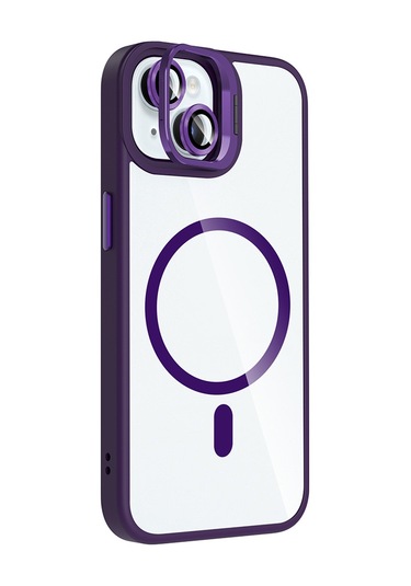 iPhone Uyumlu 15 Kılıf Standlı + Kamera Lens Koruma Setli M-safe Şarj Özellikli Mkst Etro Kapak Desert Titanyum Desert Titanyum