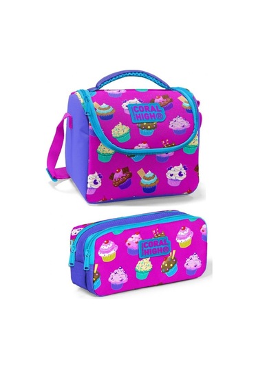 Coral High Mor Cupcake Kız Çocuk Beslenme Çantası Seti