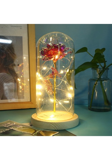 Youmex Ahşap Tabanlı Led Gece Lambası, Pembe Gül Desenli, Islak Isı Işığı, Romantik Dekorasyon, Hediye Seçeneği Diğer