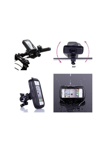 Samdoo Bisiklet İçin Su Geçirmez Telefon Kılıfı Ve 360 Dönen Tutucu - 6.3 İnç Telefonlar İçin Siyah Paket Kılıf + Tutucu + Renkli Kutu Siyah
