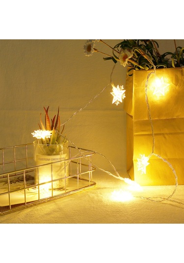 Geeksen Yıldız Desenli 1.5m 10 Led Noel Dekorasyon Işığı, 2xaa Pil, Sürekli Aydınlatma, Islak Beyaz Işık Diğer