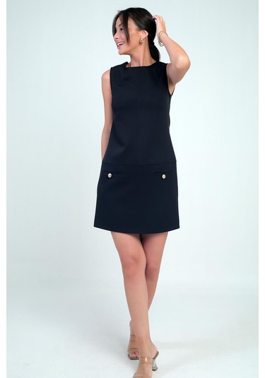 Kadın Filoto Detaylı Kısa Elbise-41770 Siyah