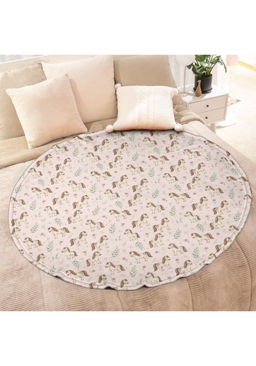 At Desenli 47 İnç Yuvarlak Polar Battaniye, Yumuşak, Hafif, Yetişkin & Çocuk-a10 Horse Floral Leaf