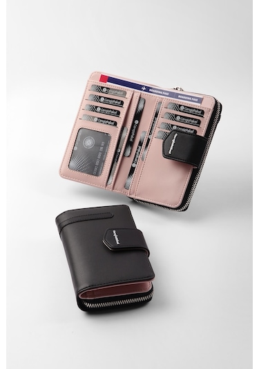 Cengiz Pakel 65256M Kadın Orta Boy Cüzdan SiyahPudra Pembe